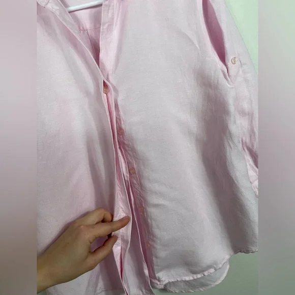 Joan Vass NY Elegant Pink Button Down Women's Shirt Linen Work Career Size M - Picture 8 of 16